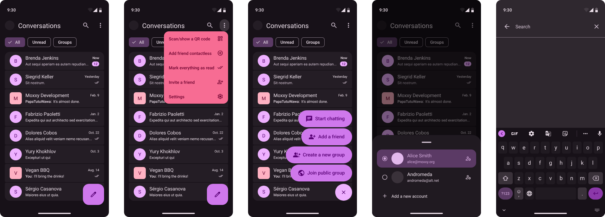 Moxxy home (dark theme)