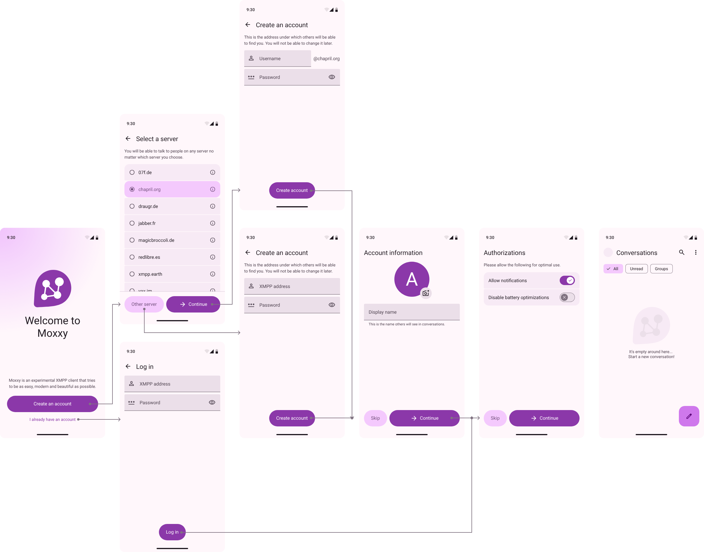 Moxxy onboarding (light theme)