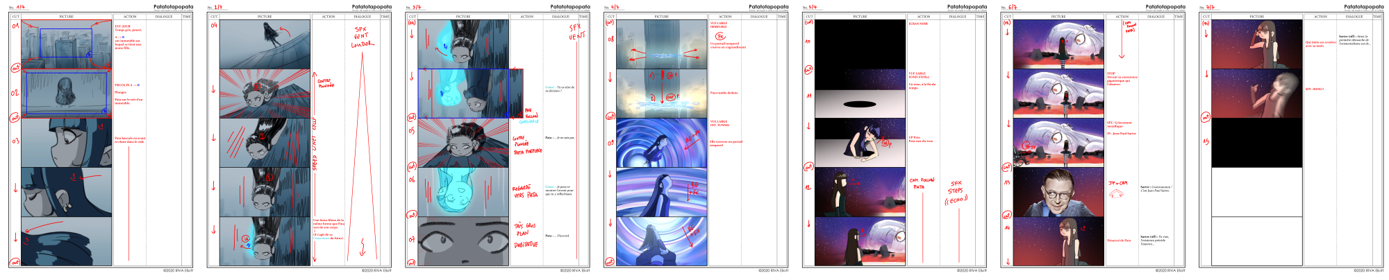 Seven pages of storyboard. The shots are almost all the same as the ones in the movie.