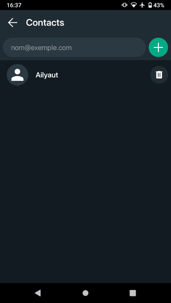A screenshot of the contact list. Only one person is in there.
