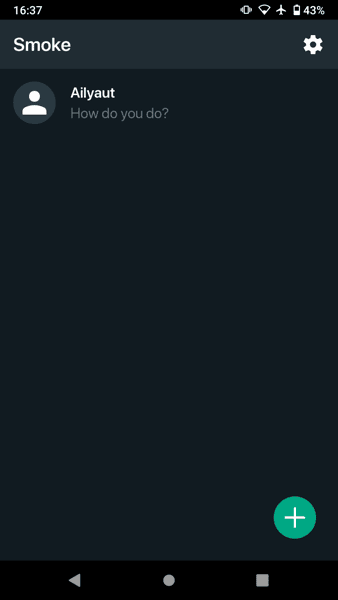 A screenshot of the conversation list in Smoke. There is only one conversation available, with a contact named 'Ailyaut'.