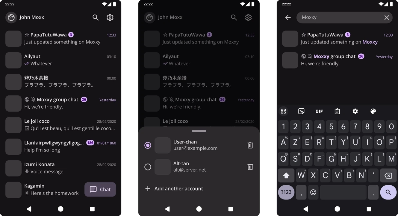 2023 Moxxy UI in dark mode 2023 Moxxy UI in dark mode
